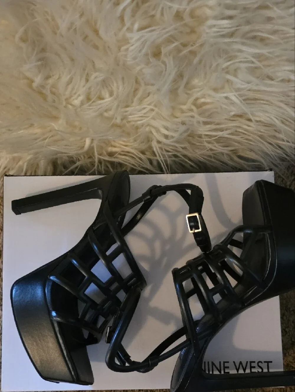 Nine West Black Cage Platform Sandals